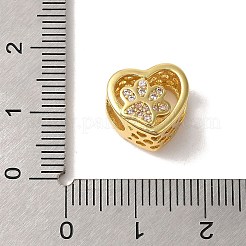 Heart with Paw Print Pattern Rack Plating Brass Micro Pave Cubic Zirconia European Beads&nbsp;KK-G511-05A-G