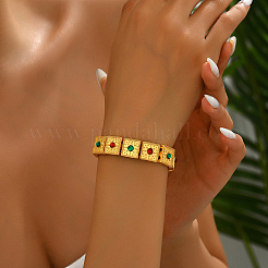 Elegant Vintage Brass Colorful Rhinestone Square Beaded Stretch Bracelets for Women&nbsp;GA9920