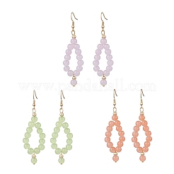 3 Pairs 3 Colors Imitation Jade Glass Beaded Teardrop Dangle Earrings&nbsp;EJEW-JE06517