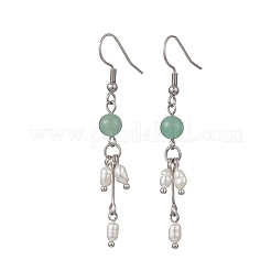 Round Natural Mixed Stone & Natural Pearl Bead Tassel Dangle Earrings&nbsp;EJEW-JE06936
