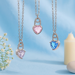 4Pcs 4 Colors Heart Brass Cubic Zirconia Pendant Necklaces for Women&nbsp;NJEW-HY0001-28