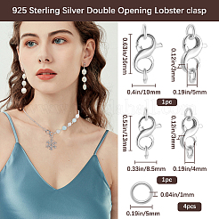 2Pcs 2 Styles Rhodium Plated 925 Sterling Silver Double Opening Lobster Claw Clasps&nbsp;DIY-BBC0001-91