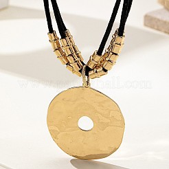 Alloy Disc with CCB Plastic Pendant Black Waxed Cord Multi-strand Necklaces&nbsp;FS-WG118E2-01