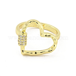 Heart Brass Micro Pave Clear Cubic Zirconia Open Cuff Rings&nbsp;RJEW-G309-13G
