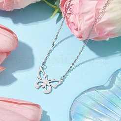 Non-Tarnish Hollow Butterfly 304 Stainless Steel Pendant Necklaces&nbsp;NJEW-JN04814-01