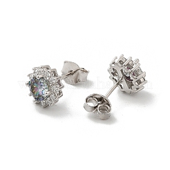 925 Sterling Silver Micro Pave Clear Cubic Zirconia Stud Earrings&nbsp;EJEW-U042-03P
