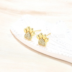Clear Cubic Zirconia Dog Claw Print Stud Earrings&nbsp;EJEW-C035-02G