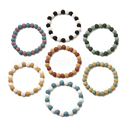 7Pcs 7 Colors Dyed Natural Lava Rock Round Beads Stretch Bracelets for Men Women&nbsp;BJEW-JB12334