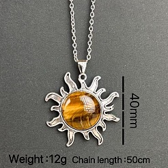 Natural Tiger Eye Sun Pendant Alloy Chain Vintage Necklaces&nbsp;WB3716-12