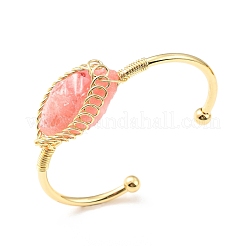 Watermelon Stone Glass Horse Eye Wrapped Cuff Bangle&nbsp;G-D458-02G-05-RS
