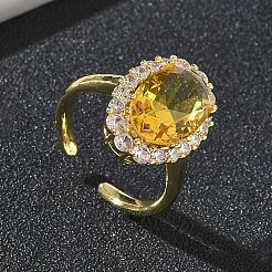 Brass Micro Pave Cubic Zirconia Cuff Open Rings for Women&nbsp;RJEW-L343-17G