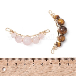 4Pcs 4 Styles Natural Tiger Eye & Rose Quartz & Carnelian & Amethyst Round Beaded Connector Charms&nbsp;PALLOY-TA00408-01