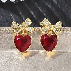 Brass Micro Pave Cubic Zirconia Stud Dangle Earrings for Women&nbsp;KK-CBA760A-05G