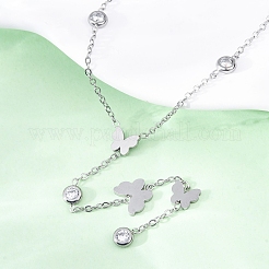 304 Stainless Steel Crystal Rhinestone Butterfly Lariat Necklaces&nbsp;NJEW-R026-12P
