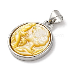 Natural Yellow Shell Carved Cameo Lady Pendants&nbsp;KK-D537-01P-01