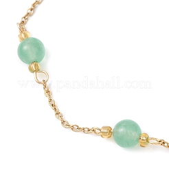 Dyed Round Natural Malaysia Jade & 304 Stainless Steel Cable Chain Ankelets&nbsp;AJEW-AN00701-01