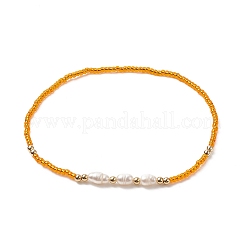 7Pcs 7 Colors Natural Pearl & Glass Seed & Brass Beaded Stretch Anklets Set for Women&nbsp;AJEW-AN00529