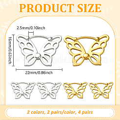 4 Pairs 2 Colors Alloy Butterfly Hoop Earrings&nbsp;EJEW-HY0001-44