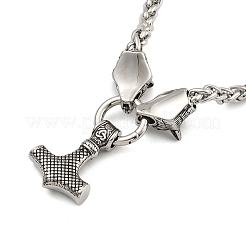 304 Stainless Steel Wolf Head King Wheat Chain Viking Mjolnir Thor Hammer Pendant Necklaces for Men&nbsp;NJEW-K278-05AS