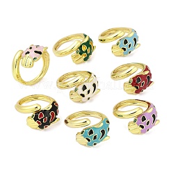 Brass Micro Pave Cubic Zirconia Enamel Cuff Rings for Women&nbsp;RJEW-L113-041G