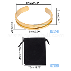 1Pc Stainless Steel Grooved Line Open Cuff Bangle for Women&nbsp;BJEW-UN0001-32G