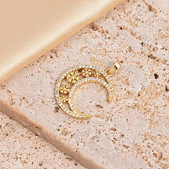 Moon Snowflake Brass Micro Pave Clear Cubic Zirconia Pendant Necklaces&nbsp;FS-WG13E36-01