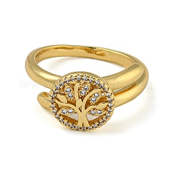 Flat Round with Tree of Life Brass Micro Pave Clear Cubic Zirconia Double Rings&nbsp;RJEW-Z050-23G