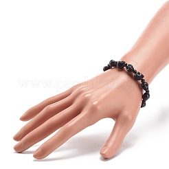 Natural Mashan Jade Skull & Synthetic Turquoise(Dyed) Beaded Stretch Bracelet&nbsp;BJEW-JB08377-03