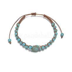 Summer Beach Synthetic Turquoise Turtle & Round Beaded Adjustable Waxed Cord Anklets for Women&nbsp;FS-WG547C8-01