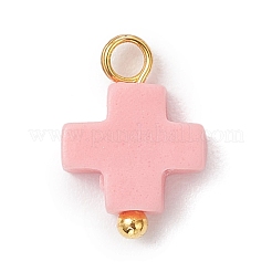 Synthetic Coral Dyed Pink Cross Charms&nbsp;PALLOY-JF04223-01