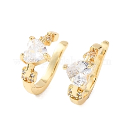 Heart Brass Micro Pave Clear Cubic Zirconia Cuff Earrings&nbsp;EJEW-H178-02G