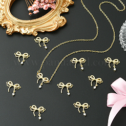 10Pcs Rack Plating Brass Pave Clear Cubic Zirconia Bowknot Connector Charms&nbsp;KK-SC0006-74