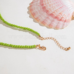 Summer Beach Porcelain Fish Shell Shape & Plastic Pearl Pendant Lime Glass Seed Beaded Necklaces for Women&nbsp;FS-WGBDA16-01