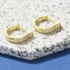 Brass Clear Cubic Zirconia Hoop Earrings&nbsp;EJEW-M047-16G
