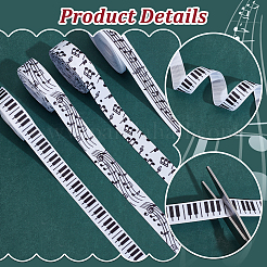 4 Rolls 4 Styles Polyester Musical Note & Piano Keys Printed Ribbon Sets&nbsp;OCOR-PH0004-65