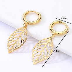 Simple Leaf 201 Stainless Steel Hoop Earrings&nbsp;RL4591