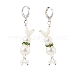 Shell Pearl Rabbit Long Dangle Leverback Earrings&nbsp;EJEW-TA00131