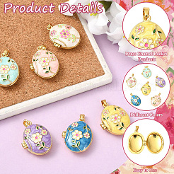 6Pcs 6 Colors Brass Enamel Locket Pendants&nbsp;KK-CJ0005-72