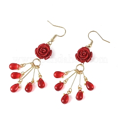 Synthetic Coral & Glass Dangle Earrings for Women&nbsp;EJEW-JE07412