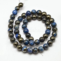 Electroplate Gemstone Natural Pyrite Round Beads Strands&nbsp;G-L129-8mm-01