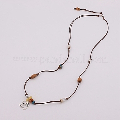 Boho Alloy Elephant Pendant Adjustable Waxed Cord Necklaces&nbsp;WGBAB51-01