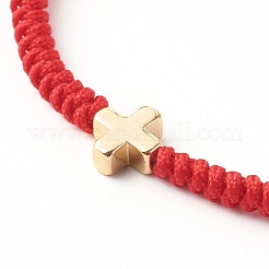 Cross Brass Beads Adjustable Nylon Thread Cord Bracelets&nbsp;BJEW-JB06396-01