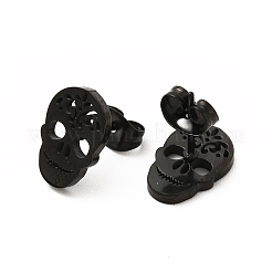 Halloween Skull with Flower 304 Stainless Steel Stud Earrings for Women&nbsp;EJEW-B019-05EB