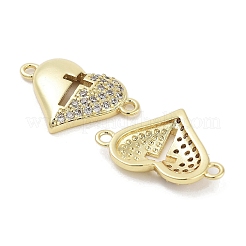 Rack Plating Brass Micro Pave Cubic Zirconia Heart with Hollow Cross Links onnector Charms&nbsp;KK-Z064-39G