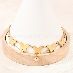 Butterfly 304 Stainless Steel Satellite Chains Double Layers Anklets&nbsp;BJEW-H643-06G