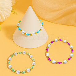 5Pcs 5 Colors Plastic Pearl Beaded Stretch Bracelets for Women&nbsp;BJEW-HY0001-21