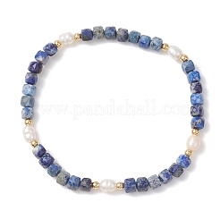 Natural Lapis Lazuli Cube Beads Stretch Bracelets for Women&nbsp;BJEW-JB13176-01