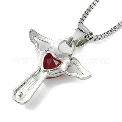 Cubic Zirconia Fairy with Heart Pendant Necklace with Box Chains&nbsp;NJEW-C004-01E