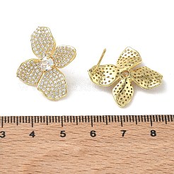 Four-Leaf Flower Brass & Clear Cubic Zirconia Stud Earrings&nbsp;KK-CBA36A2-08G