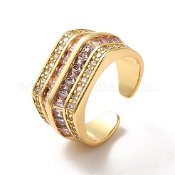 Cubic Zirconia Multi Line Open Cuff Ring&nbsp;RJEW-C041-10G